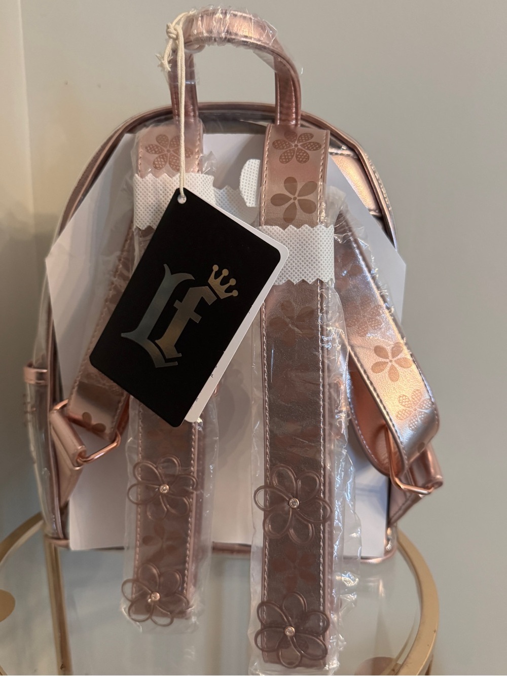Loungefly Branded Clear Mini Rose Gold Floral Backpack - Picture 3 of 5